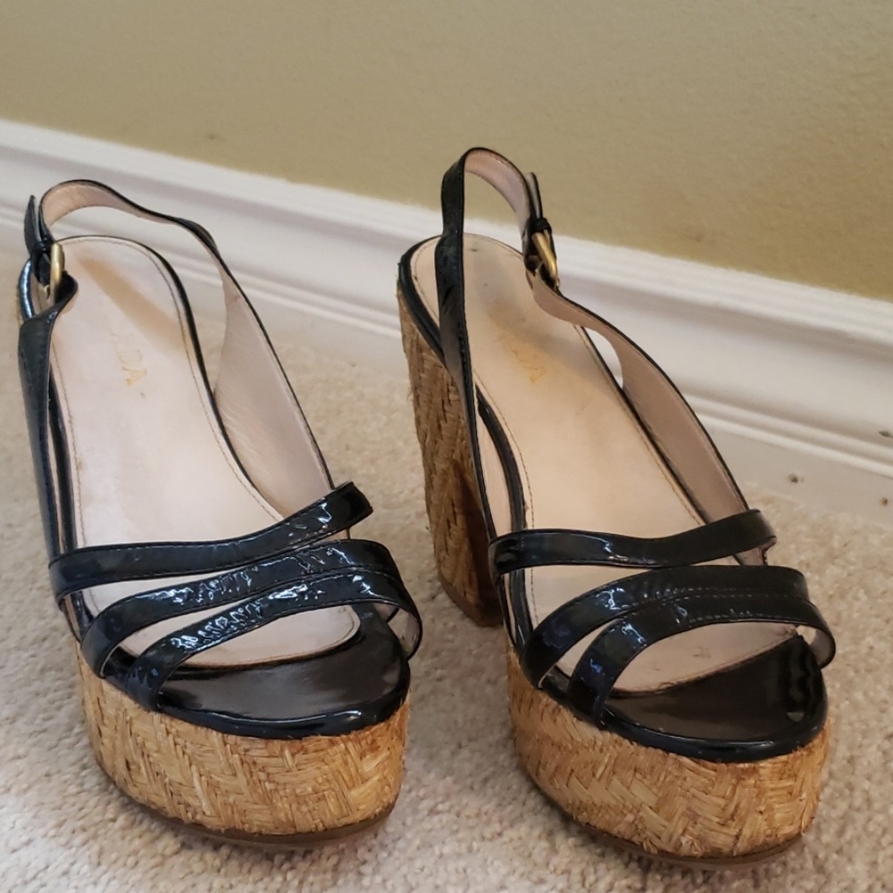 Prada Black and Tan Platform Sandals